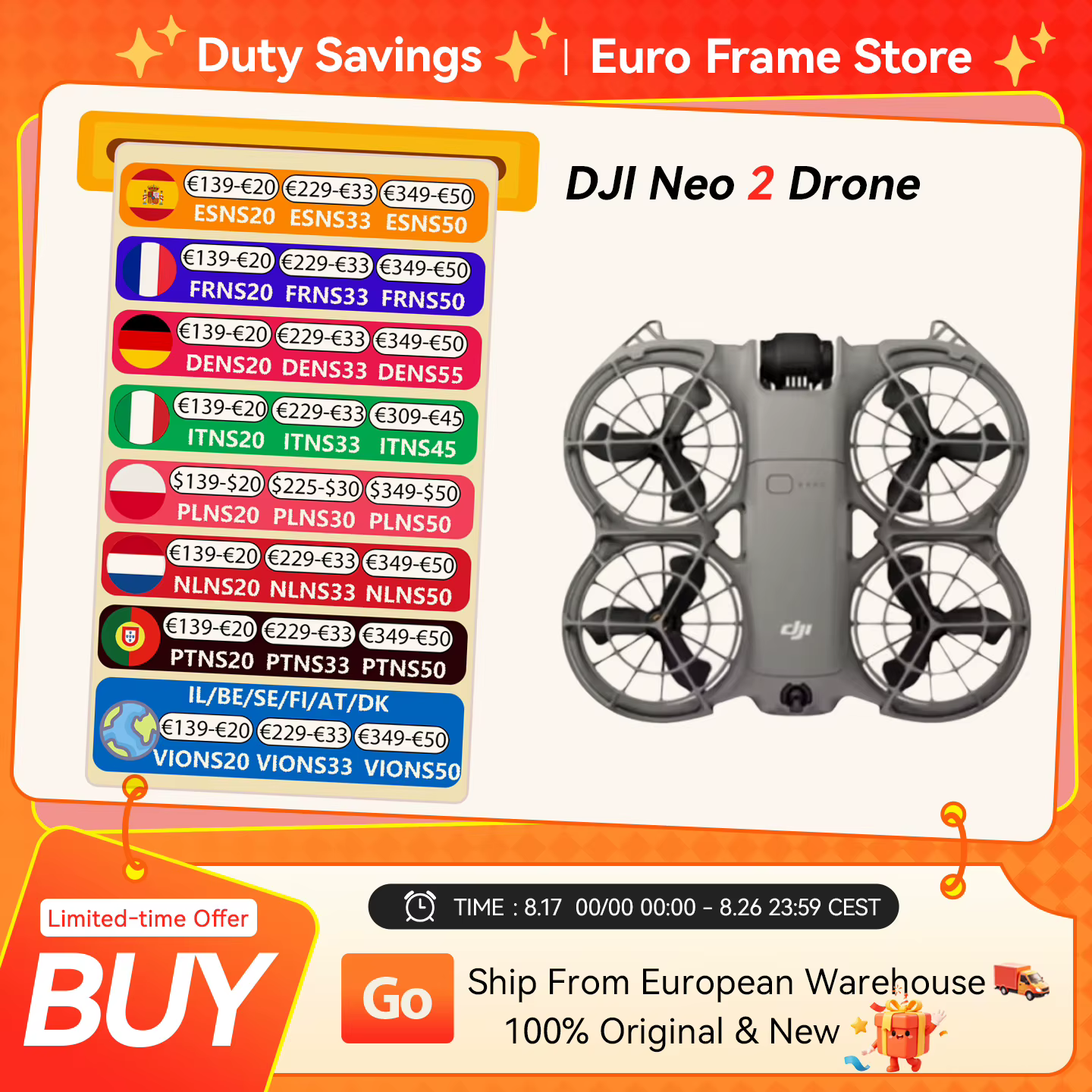 Drone DJI Neo2 avec caméra 4K stabilisée – 271,31 € avec livraison gratuite à domicile en France