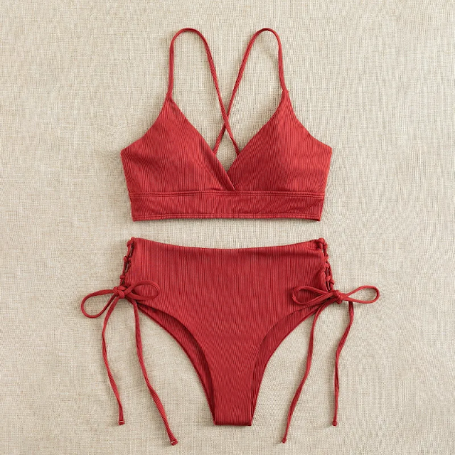 Cikini Ensemble Bikini Fendu à Col V Femme Sexy – Maillot de Bain Triangle à Lacets à 14,19 € | Livraison Gratuite en France